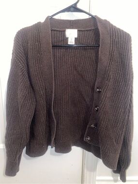 H&M Chunky Knit Button-Front Cardigan — Dark Brown
